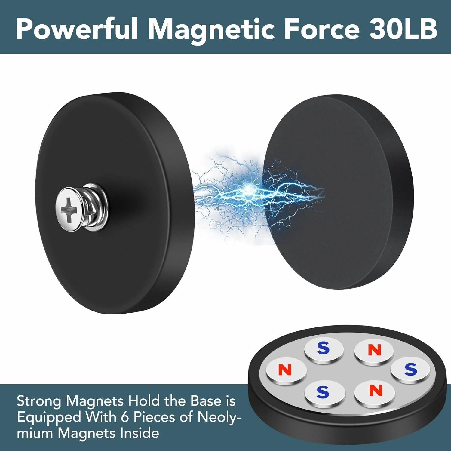 DIYMAG 20PCs Mounting Magnets, 30lbs Rubber Coated Anti-Scratch Neodymium Magnet Base with M5 Threaded Studs，Strong Magnets Hold The Base for Light Bar Mirror Camera Tool （20 Pack,1.69 Inch）
