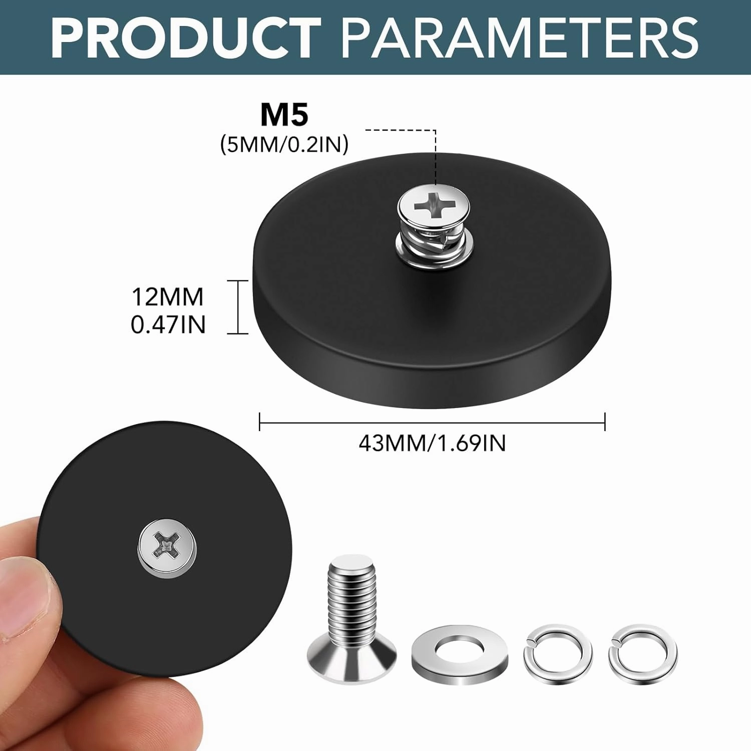 DIYMAG 20PCs Mounting Magnets, 30lbs Rubber Coated Anti-Scratch Neodymium Magnet Base with M5 Threaded Studs，Strong Magnets Hold The Base for Light Bar Mirror Camera Tool （20 Pack,1.69 Inch）