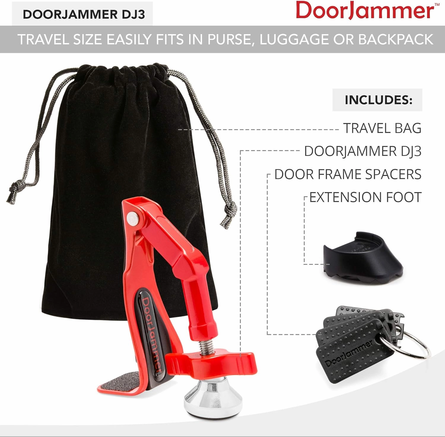 DJ3 Portable Door Lock Brace for Home Security and Personal Protection | Hotel Room, Apartment Safety, Travel Door Stopper | Easy Installation, Compact Design