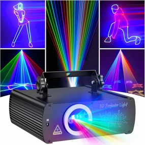 DJ Laser Party Lights, 3D Animation RGB Laser Stage Lighting, DMX512 Music Sound Activated Disco Projector Lights, Remote Control Beam Effect Scan Light for Bar Wedding Nightclub Live Show