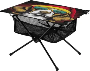 Dog in Christmas Hat Portable Folding Camping Table, Compact Lightweight Beach Table with Carrying Bag for Outdoor Picnics, BBQs, Camp