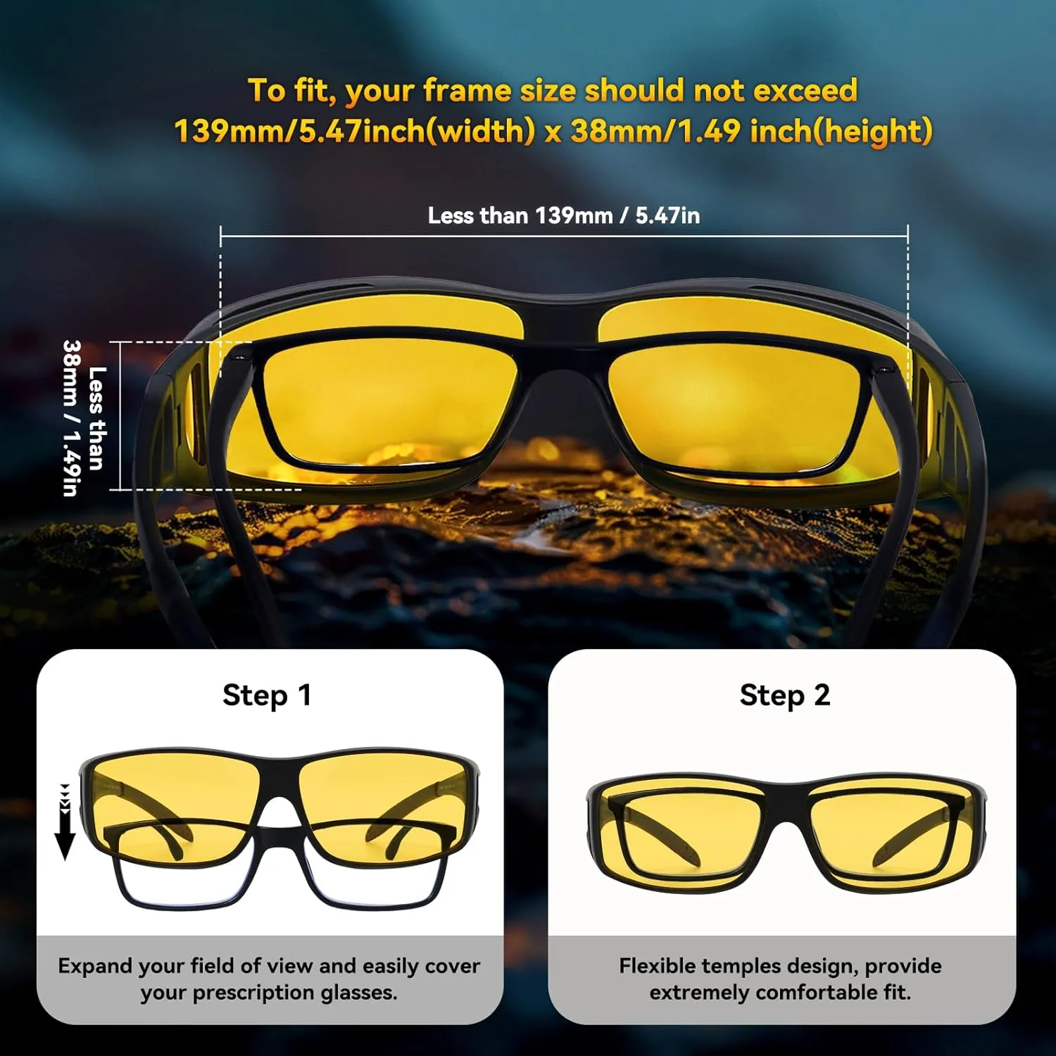 Dollger Night Vision Glasses for Women Men,Fit Over Prescription Glasses with Anti Glare Yellow Lens