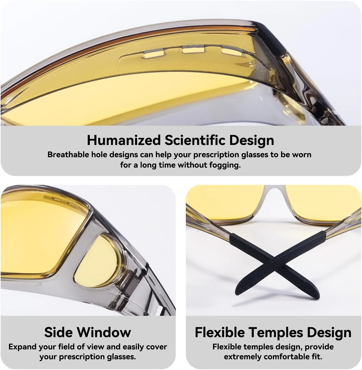 Dollger Night Vision Glasses for Women Men,Fit Over Prescription Glasses with Anti Glare Yellow Lens