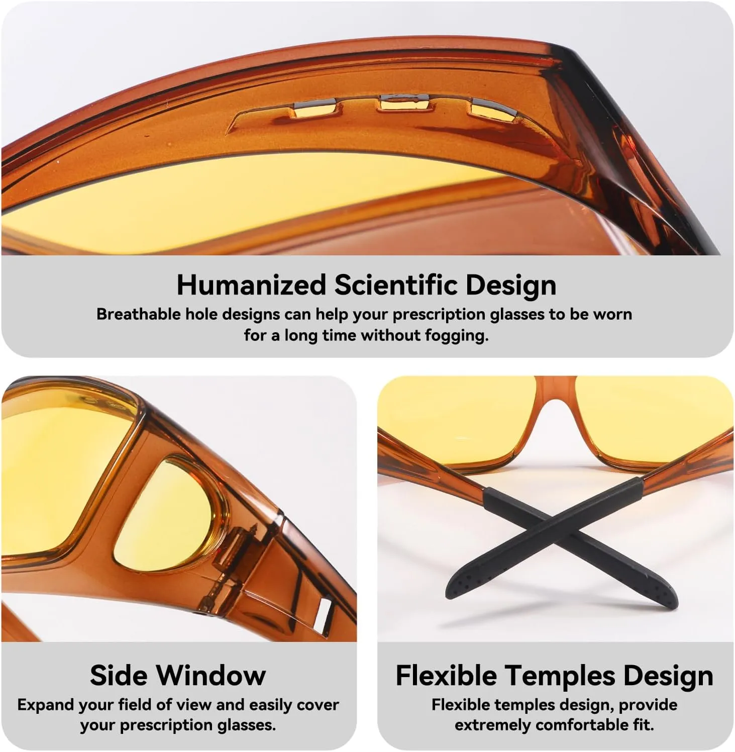 Dollger Night Vision Glasses for Women Men,Fit Over Prescription Glasses with Anti Glare Yellow Lens