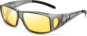 Dollger Night Vision Glasses for Women Men,Fit Over Prescription Glasses with Anti Glare Yellow Lens