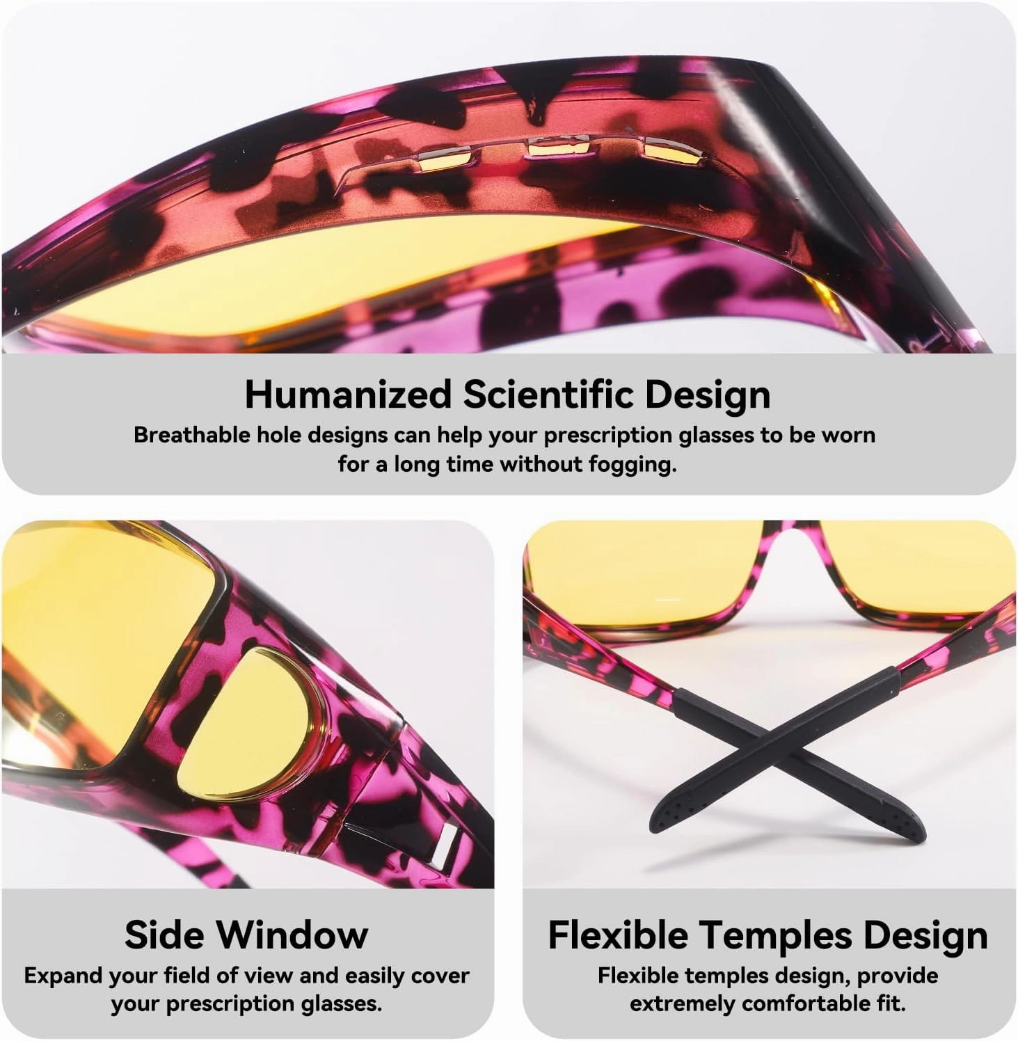 Dollger Night Vision Glasses for Women Men,Fit Over Prescription Glasses with Anti Glare Yellow Lens