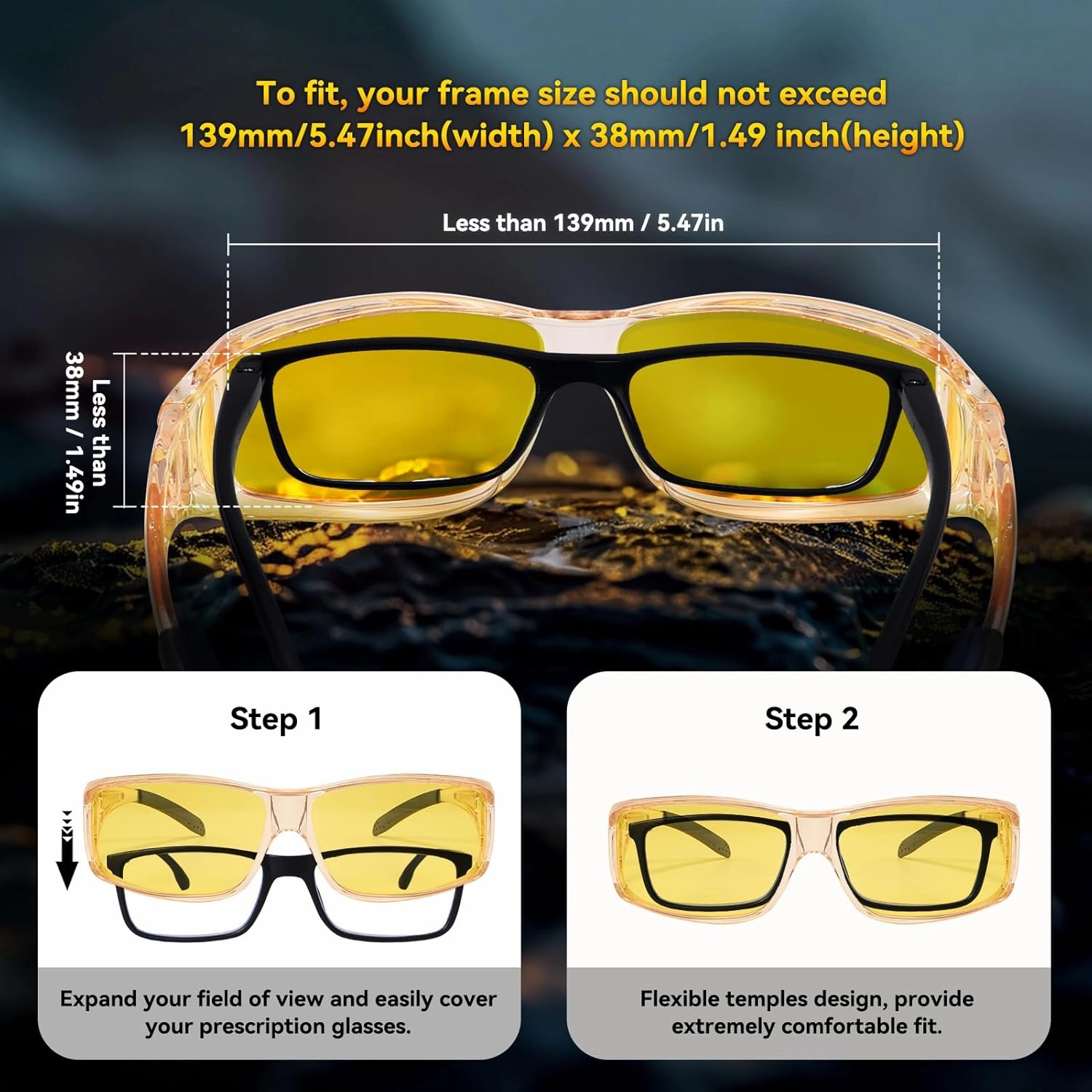 Dollger Night Vision Glasses for Women Men,Fit Over Prescription Glasses with Anti Glare Yellow Lens