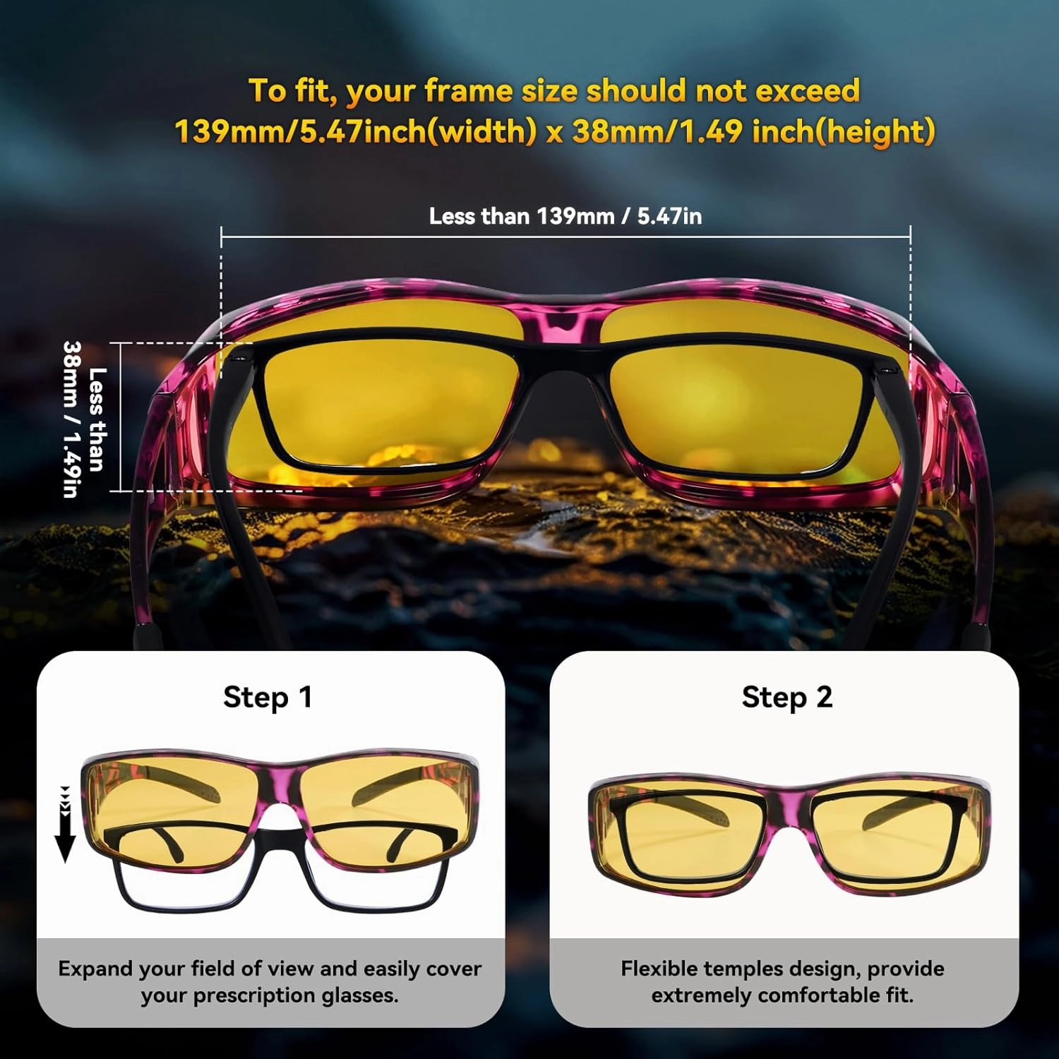 Dollger Night Vision Glasses for Women Men,Fit Over Prescription Glasses with Anti Glare Yellow Lens