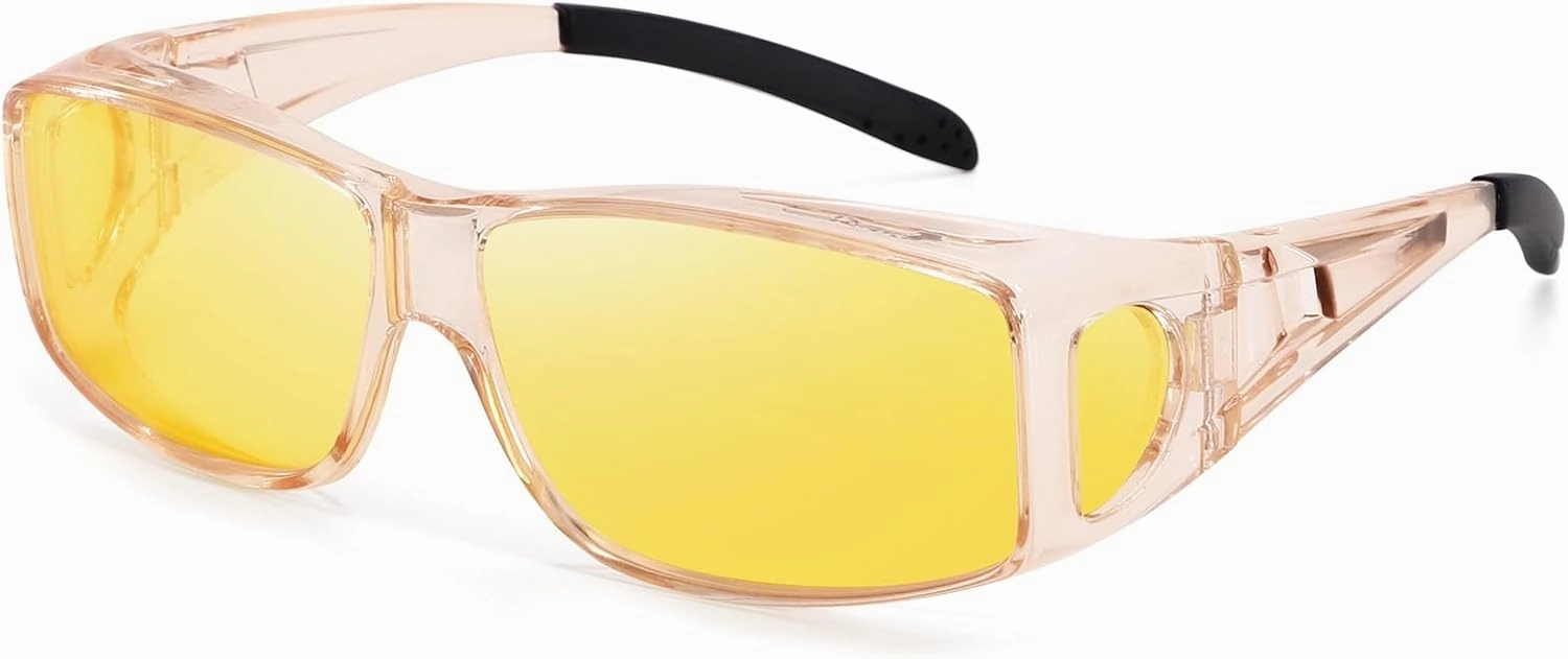 Dollger Night Vision Glasses for Women Men,Fit Over Prescription Glasses with Anti Glare Yellow Lens