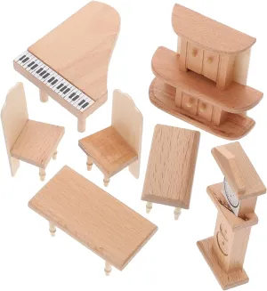 Dollhouse Mini Furniture Set Wooden Mini Bookcase Piano Chair Perfect for Boys and Girls