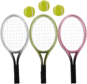 Dollhouse Simulated Tennis Mini Tennis Racket Prop 3 Set Miniature Trainer Decorative Racket Sports Charm