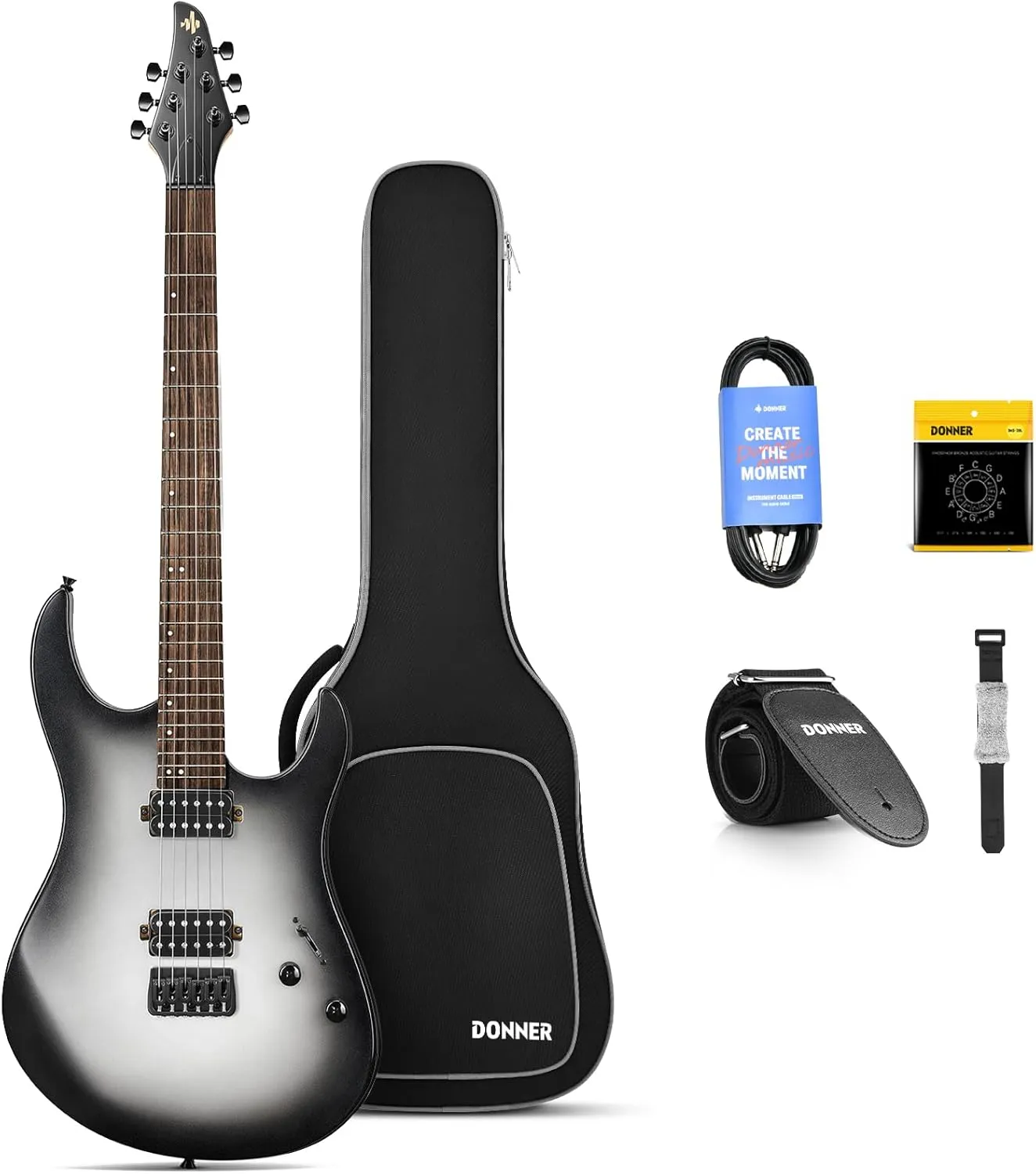 Donner Solid Body Electric Guitar, 39 Inch Metal Electric Guitar Beginner Kits with Bag, Strings, Strap, Cable, Strings Dampener for Rock Music Lover, DMT-100 (Gradient Black)