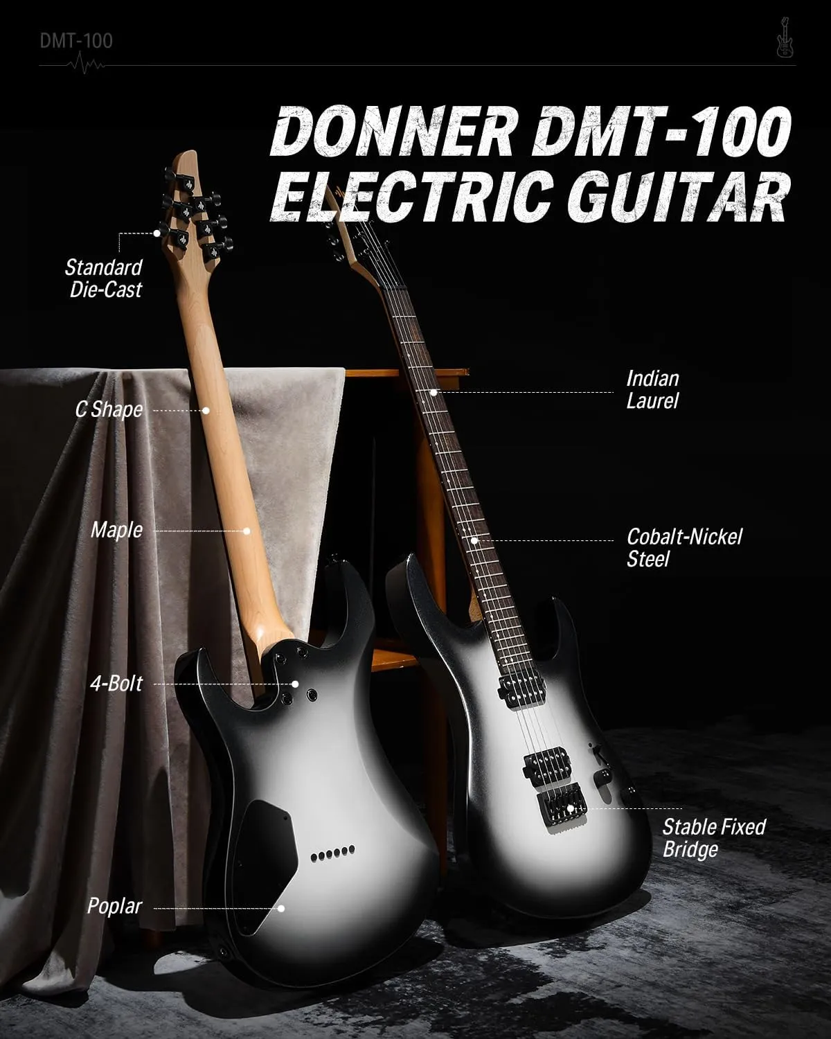 Donner Solid Body Electric Guitar, 39 Inch Metal Electric Guitar Beginner Kits with Bag, Strings, Strap, Cable, Strings Dampener for Rock Music Lover, DMT-100 (Gradient Black)