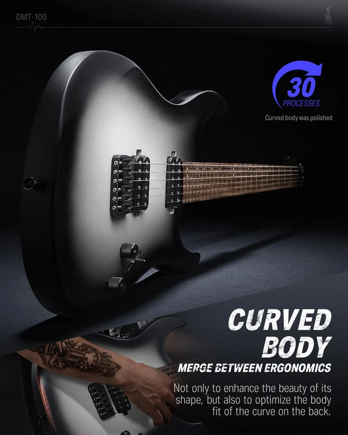 Donner Solid Body Electric Guitar, 39 Inch Metal Electric Guitar Beginner Kits with Bag, Strings, Strap, Cable, Strings Dampener for Rock Music Lover, DMT-100 (Gradient Black)