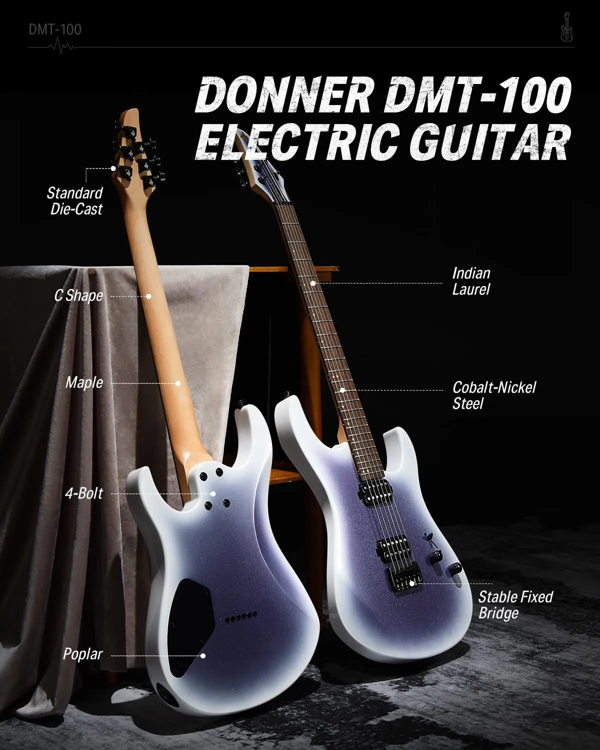 Donner Solid Body Electric Guitar, 39 Inch Metal Electric Guitar Beginner Kits with Bag, Strings, Strap, Cable, Strings Dampener for Rock Music Lover, DMT-100 (Gradient Violet)