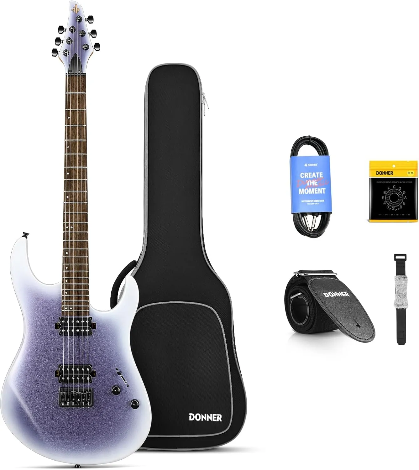 Donner Solid Body Electric Guitar, 39 Inch Metal Electric Guitar Beginner Kits with Bag, Strings, Strap, Cable, Strings Dampener for Rock Music Lover, DMT-100 (Gradient Violet)