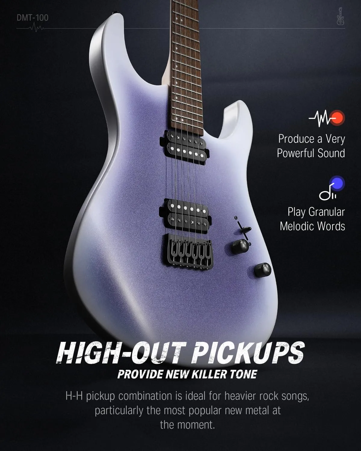 Donner Solid Body Electric Guitar, 39 Inch Metal Electric Guitar Beginner Kits with Bag, Strings, Strap, Cable, Strings Dampener for Rock Music Lover, DMT-100 (Gradient Violet)