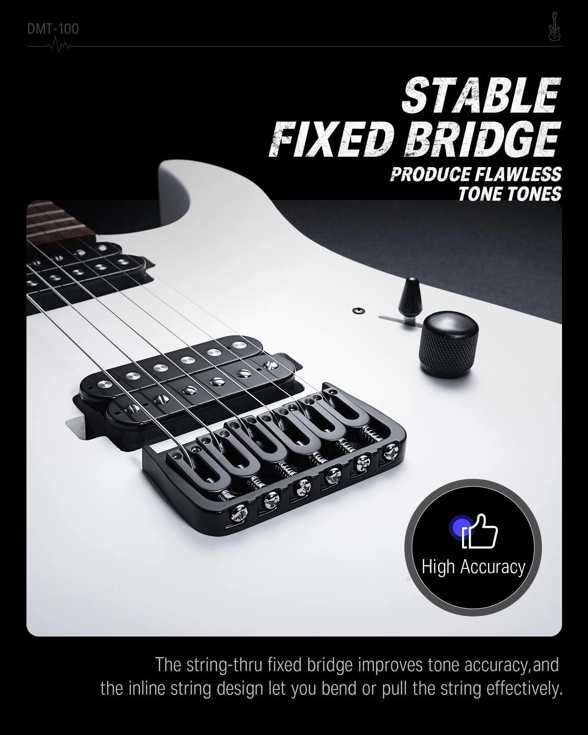 Donner Solid Body Electric Guitar, Matte Finish 39 Inch Metal Electric Guitar Beginner Kits with Bag, Strings, Strap, Cable, Strings Dampener for Rock Music Lover, DMT-100 (Matte White)