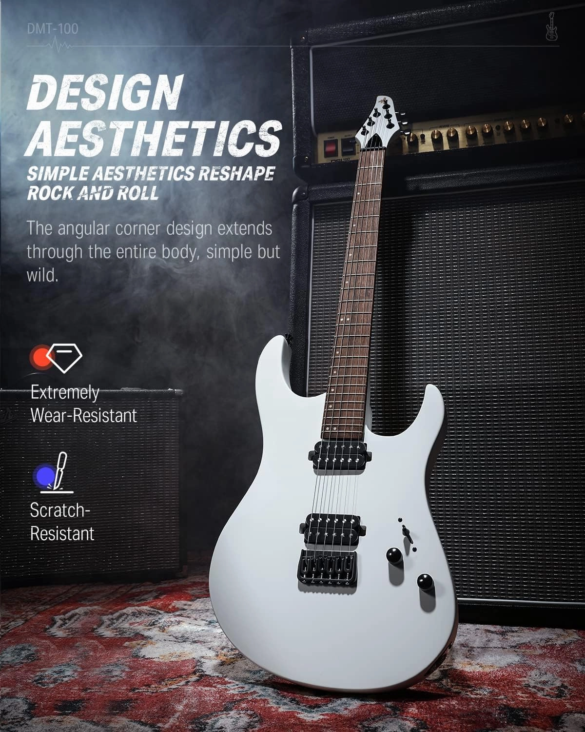 Donner Solid Body Electric Guitar, Matte Finish 39 Inch Metal Electric Guitar Beginner Kits with Bag, Strings, Strap, Cable, Strings Dampener for Rock Music Lover, DMT-100 (Matte White)