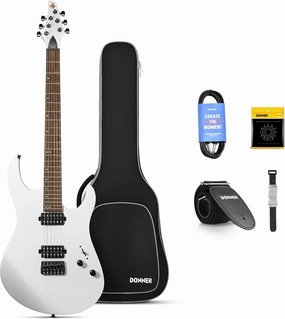 Donner Solid Body Electric Guitar, Matte Finish 39 Inch Metal Electric Guitar Beginner Kits with Bag, Strings, Strap, Cable, Strings Dampener for Rock Music Lover, DMT-100 (Matte White)