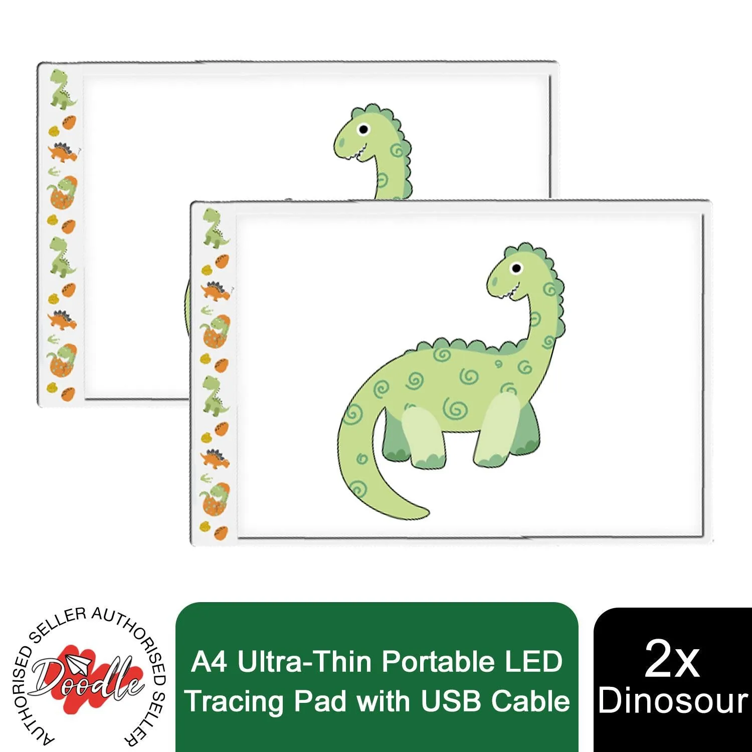 Doodle A4 Ultra-Thin Portable LED Tracing Pad with USB Cable, Dinosaur or Unicorn