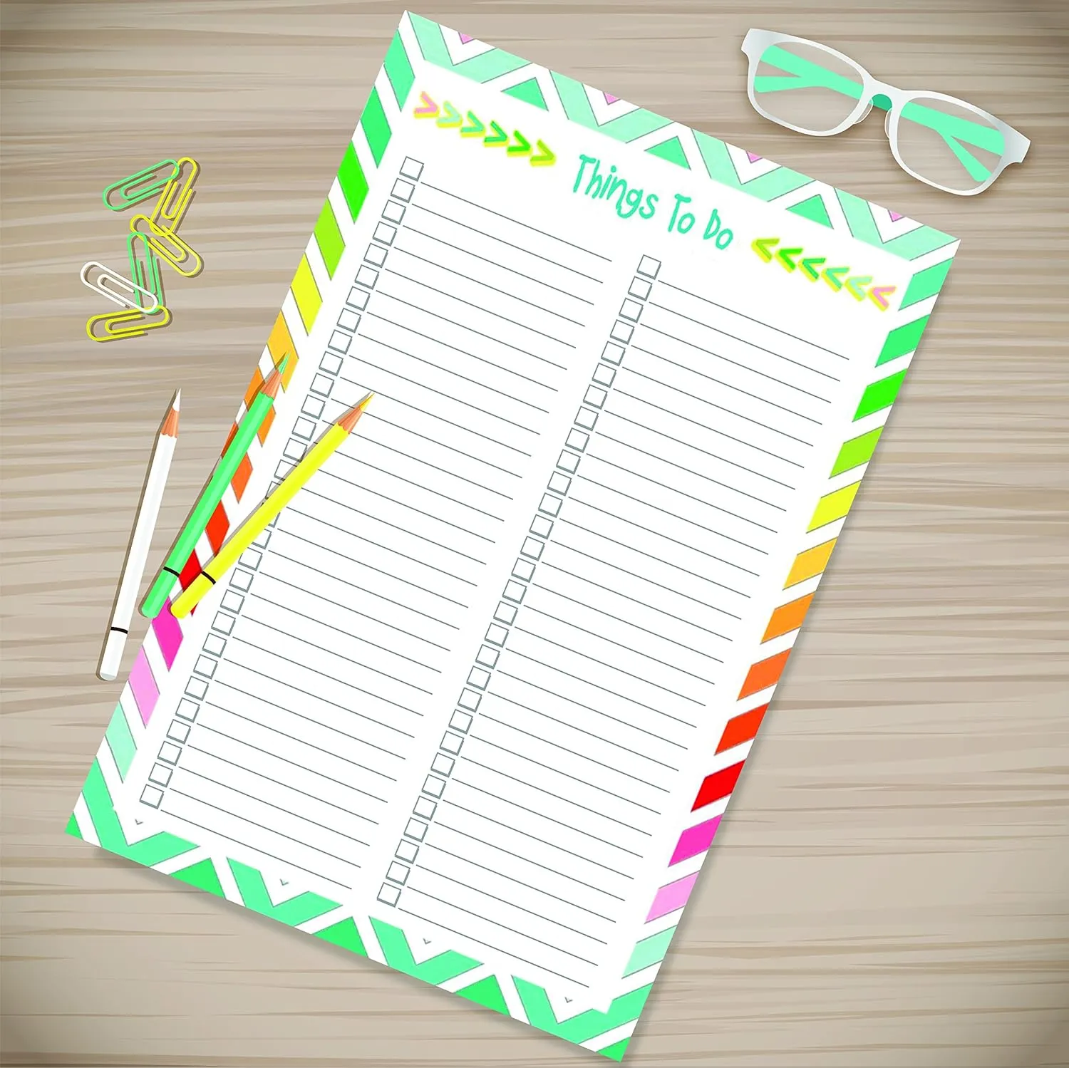 DOUBLE PACK Things To Do Notepad 6" x 9" For Your Goals, Tasks, Meals, Exercise, Grocery List, Bright Colorful Design Daily Planner; 2 Pads per pack