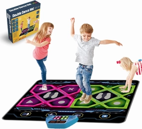 Double Dance Mat for Kids & Adults - Electronic Dance Game Pad with 8 LED Lights, 5 Music Tracks, 3 Difficulty Levels - Non-Slip Play Mat with Adjustable Volume - Great Gift for Boys & Girls