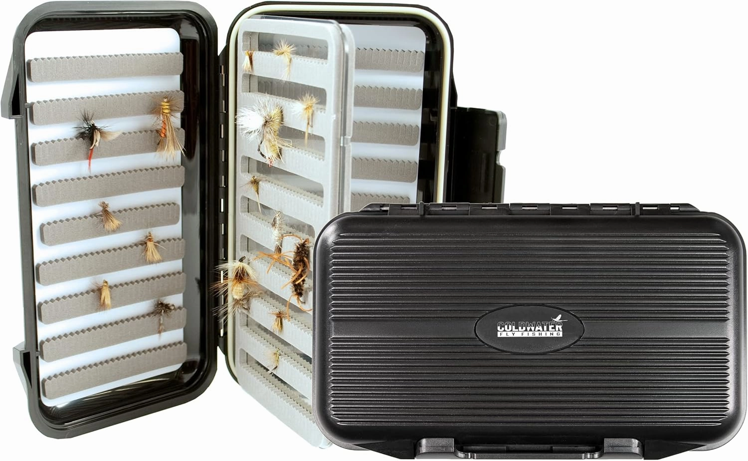 Double Sided Fly Box w/Swing Leaf - Fly Fishing Box - Ice Fishing Jig Box - Durable Large Watertight Case - Holds Hundreds Flies - Streamers, Nymphs, Dry Flies, Wet Flies