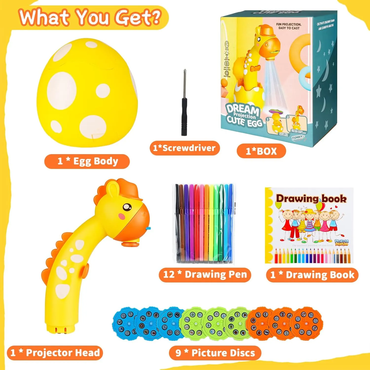Drawing Projector for Kids, Trace and Draw Projector Toy for Toddler Girls & Boys, Learning Art Children Drawing Projection with 72 Stencils and 12 Markers and 1 Art Book