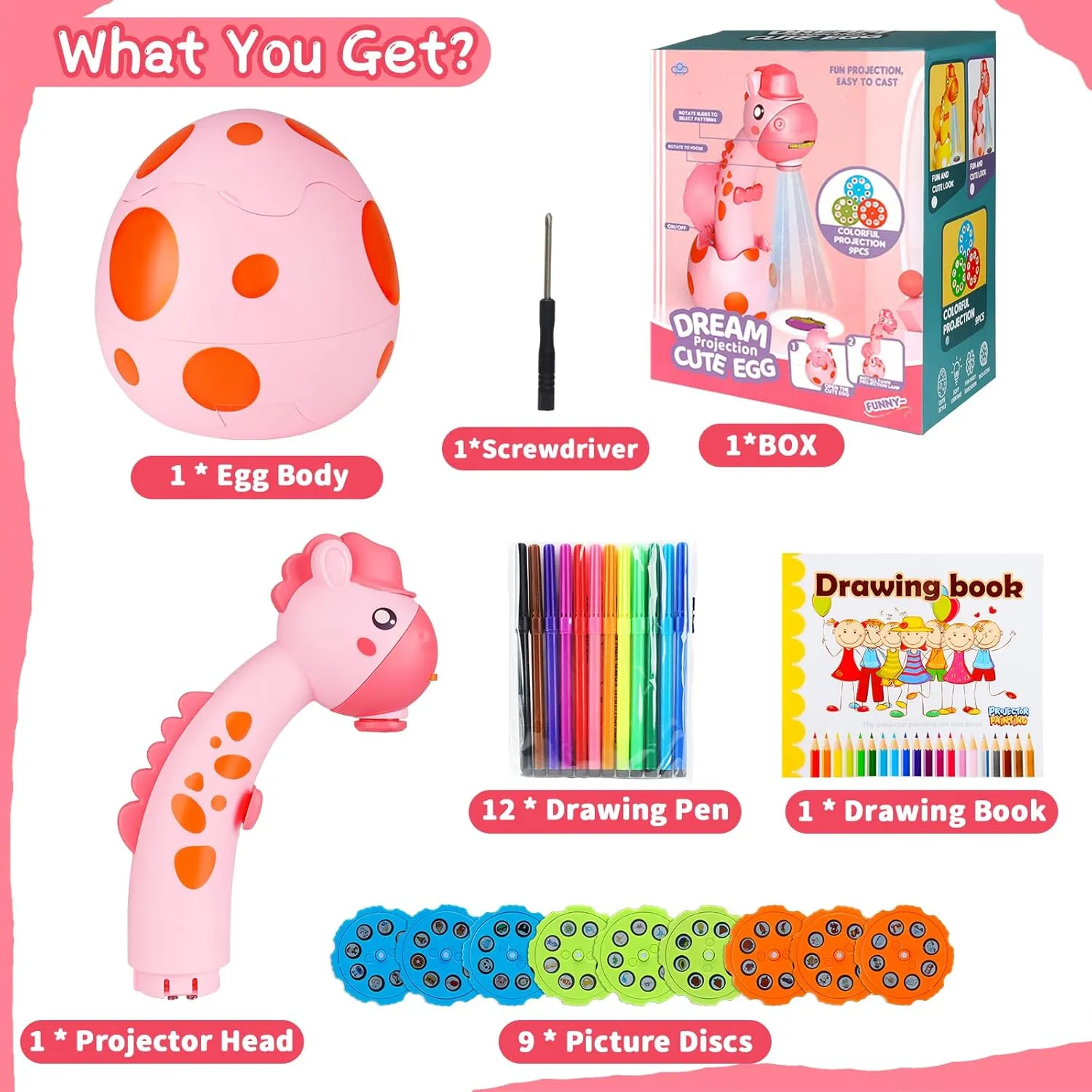 Drawing Projector for Kids, Trace and Draw Projector Toy for Toddler Girls & Boys, Learning Art Children Drawing Projection with 72 Stencils and 12 Markers and 1 Art Book