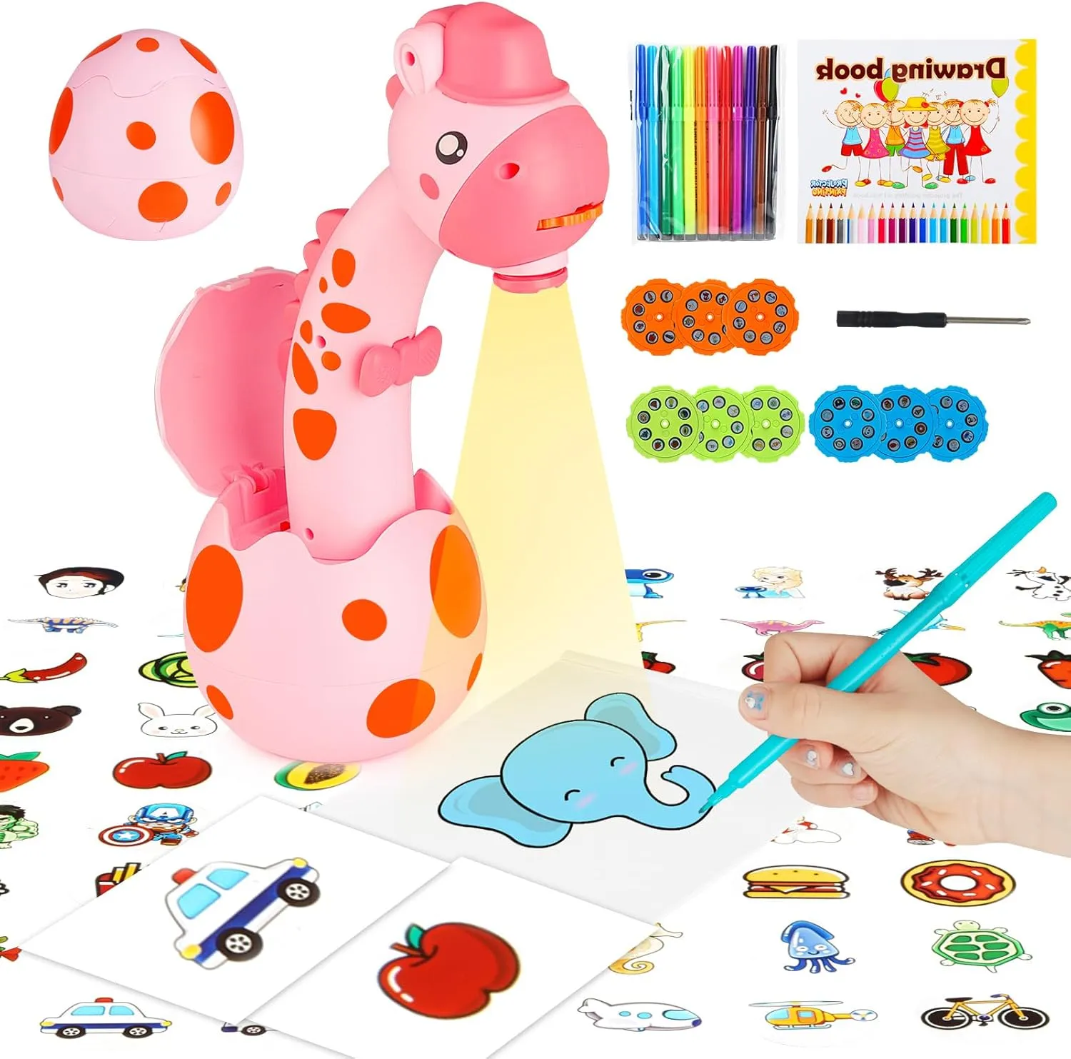 Drawing Projector for Kids, Trace and Draw Projector Toy for Toddler Girls & Boys, Learning Art Children Drawing Projection with 72 Stencils and 12 Markers and 1 Art Book
