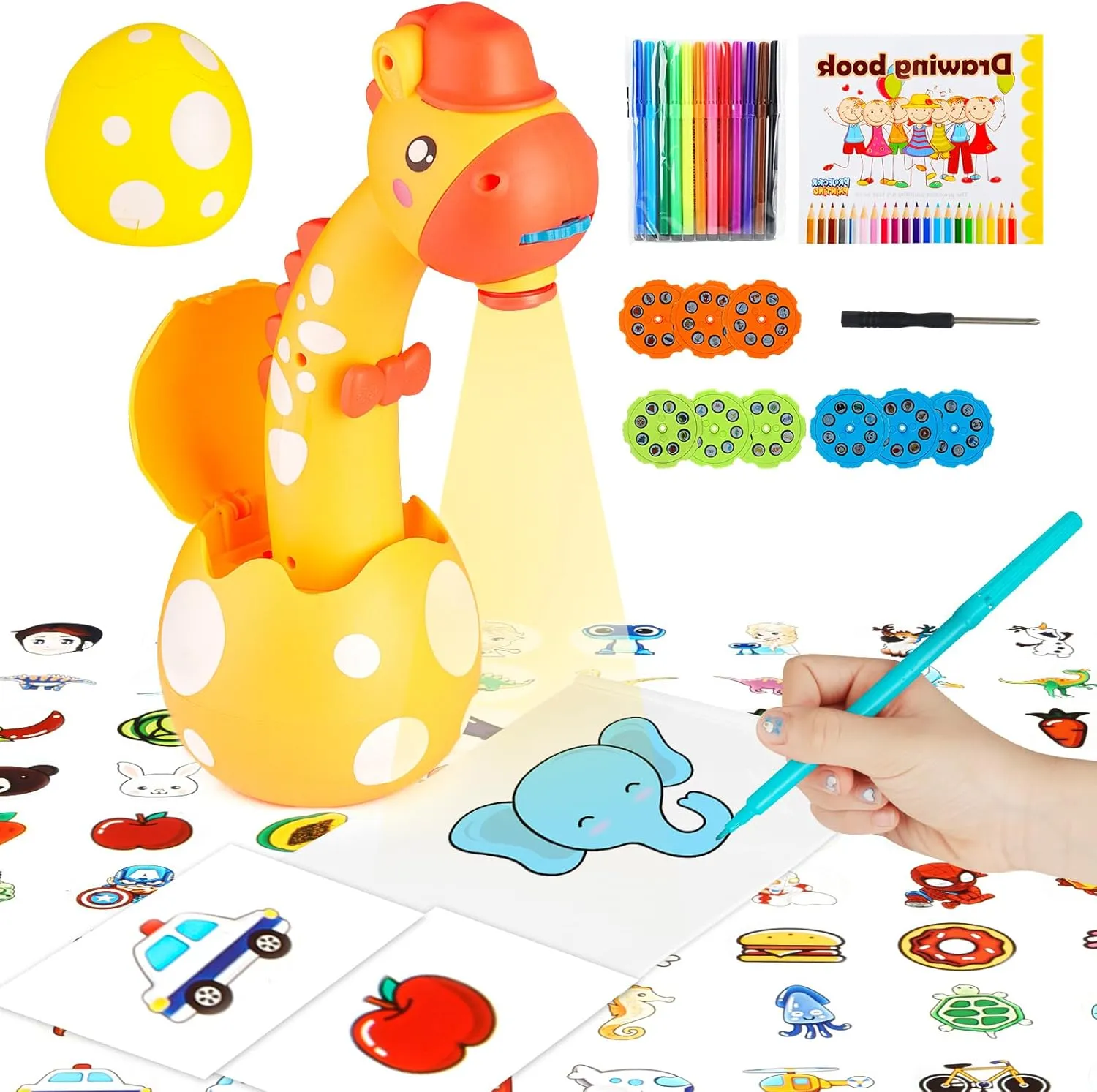 Drawing Projector for Kids, Trace and Draw Projector Toy for Toddler Girls & Boys, Learning Art Children Drawing Projection with 72 Stencils and 12 Markers and 1 Art Book