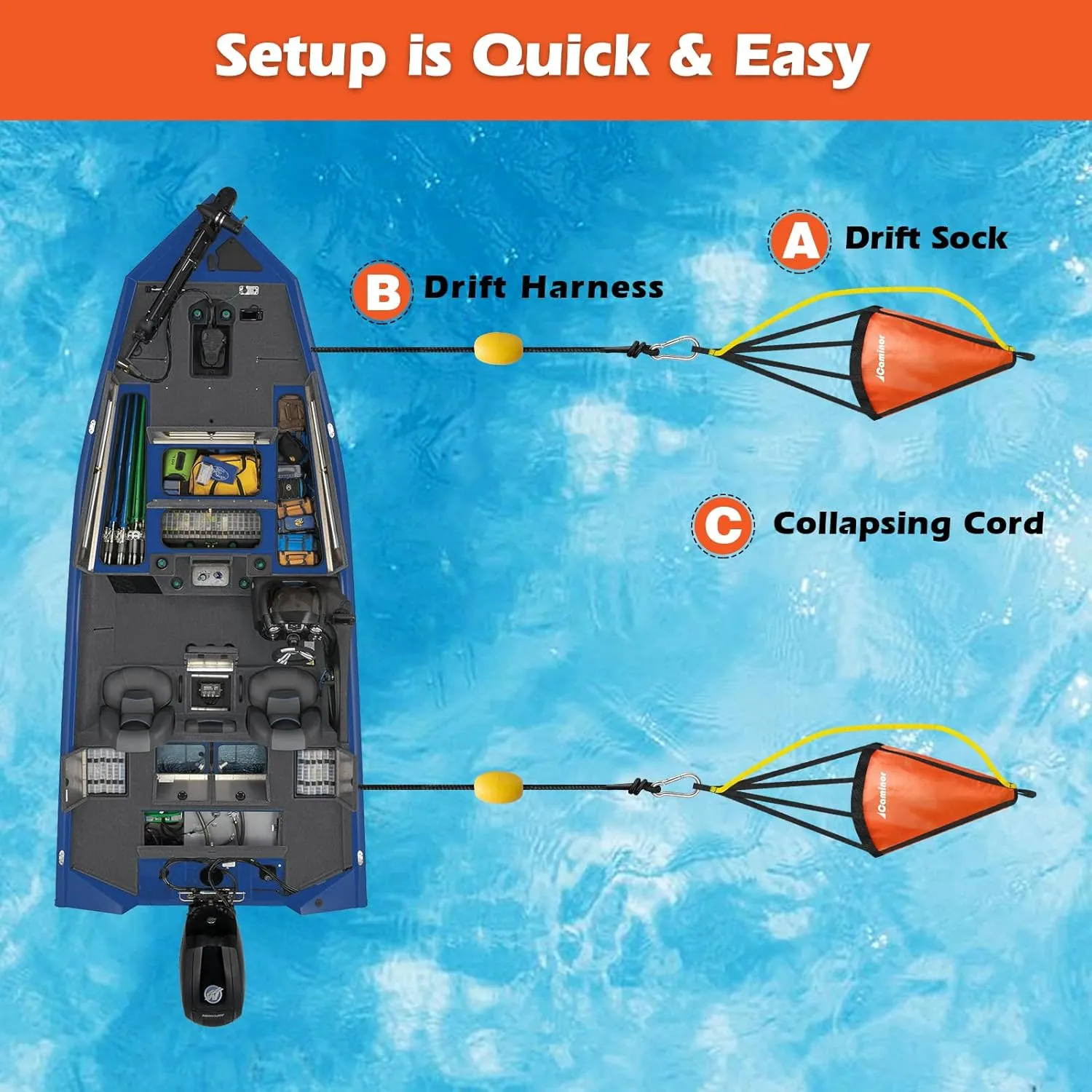 Drift Sock with Dump Line and Harness Buoy,Ocean Anglers Fishing Drift Anchor for Boat/Kayak/Pontoon
