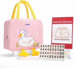 drizzle Travel Mini American Mahjong Set - 166 White Tiles Includes Jokers 0.8" White Melamine Material - with Racks Instructions and Duck Bag 2.20 Pounds