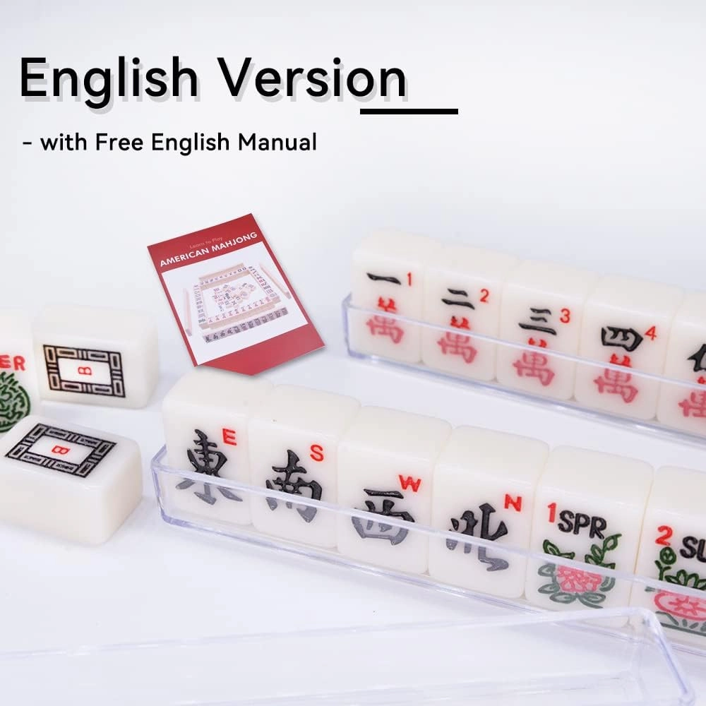 drizzle Travel Mini American Mahjong Set - 166 White Tiles Includes Jokers 0.8" White Melamine Material - with Racks Instructions and Duck Bag 2.20 Pounds