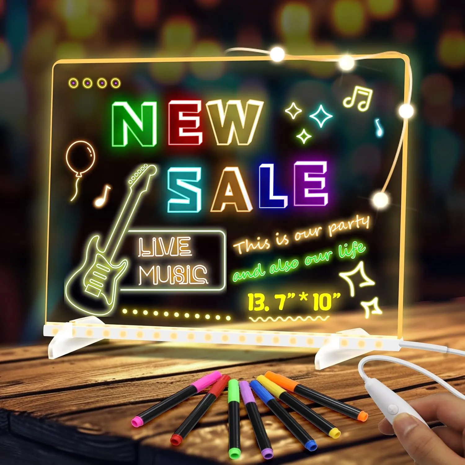 Dry Erase Board LED Note Board with Stand,13.7"X10" Led Drawing Pad with Light for Kids, Drawing pad with 7 Colors,Writing Board for Gifts/Room/Office/Business
