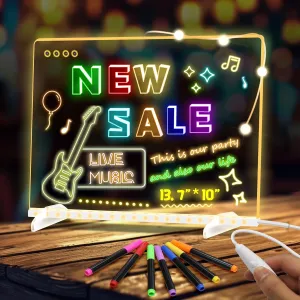 Dry Erase Board LED Note Board with Stand,13.7"X10" Led Drawing Pad with Light for Kids, Drawing pad with 7 Colors,Writing Board for Gifts/Room/Office/Business