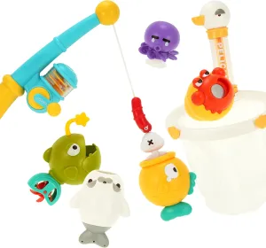 DUCKBOXX XX Fishing Game Bath Toys for Imaginative Interactive Play with Magnetic Rod, Net & Floating Sea Creatures Sprinklers for Kids in Bathtub, Pool & Water Table Mold-Free Anti-Rust (8pcs)