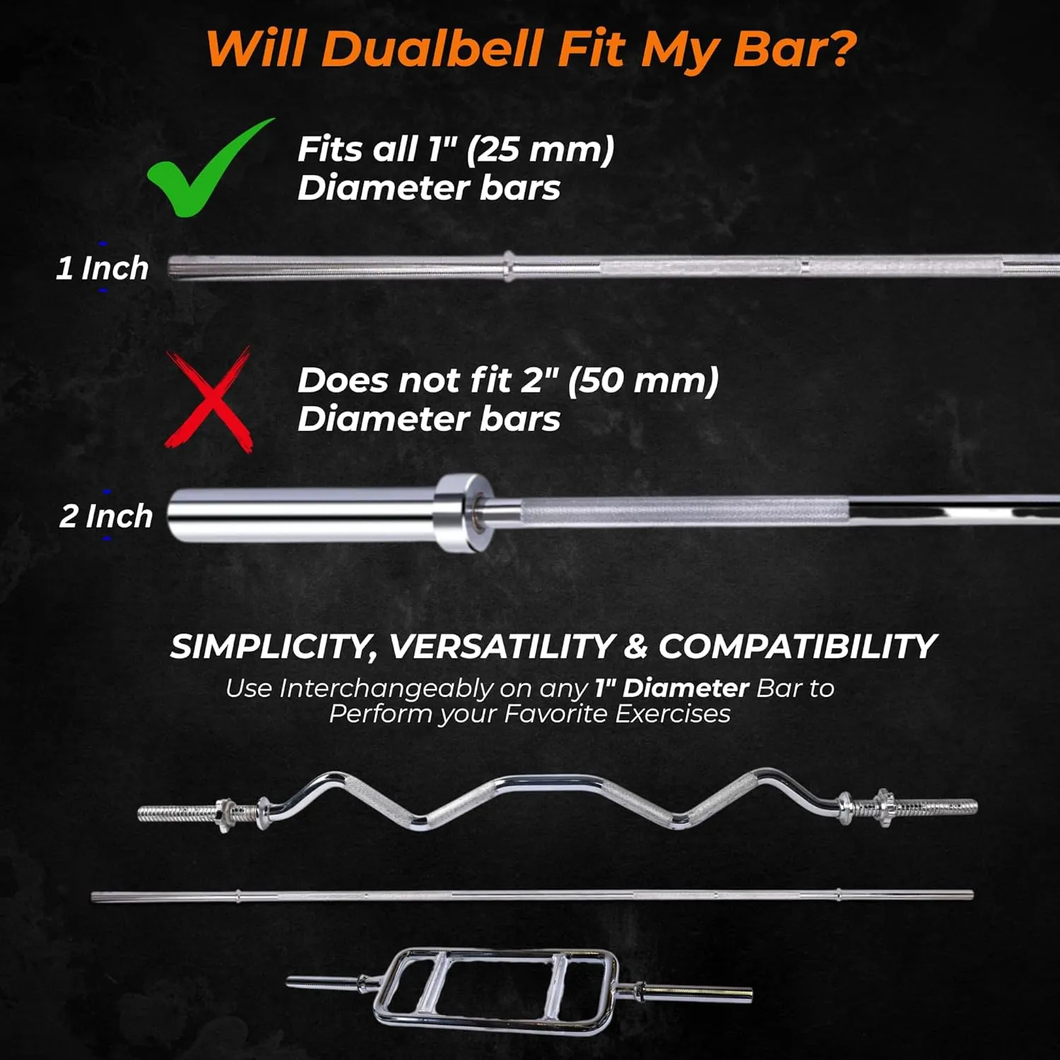 Dumbbell Converter- for 1" bars Superset Dumbbell to Barbell Adapters- hold up to 500lbs- Converts dumbbells for use on 1" diameter barbell