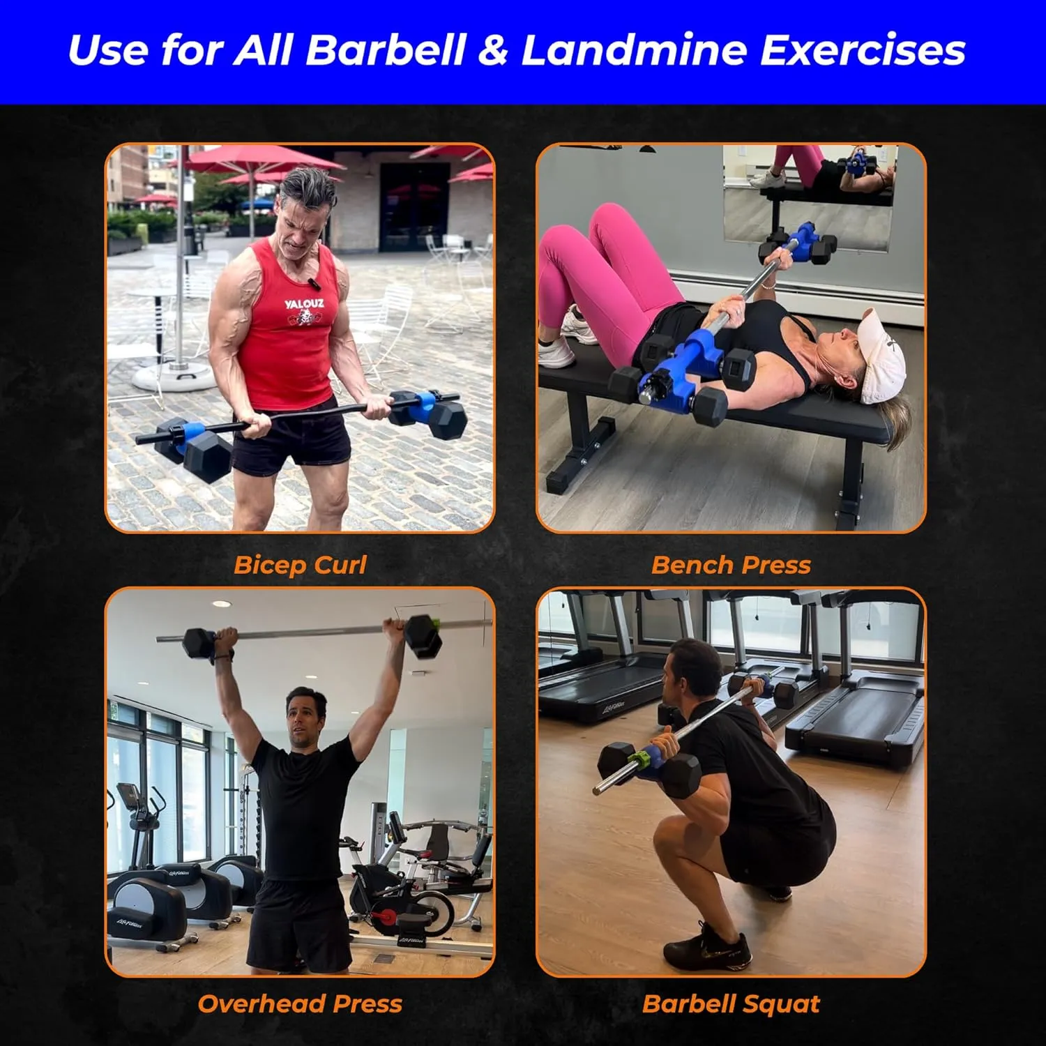 Dumbbell Converter- for 1" bars Superset Dumbbell to Barbell Adapters- hold up to 500lbs- Converts dumbbells for use on 1" diameter barbell
