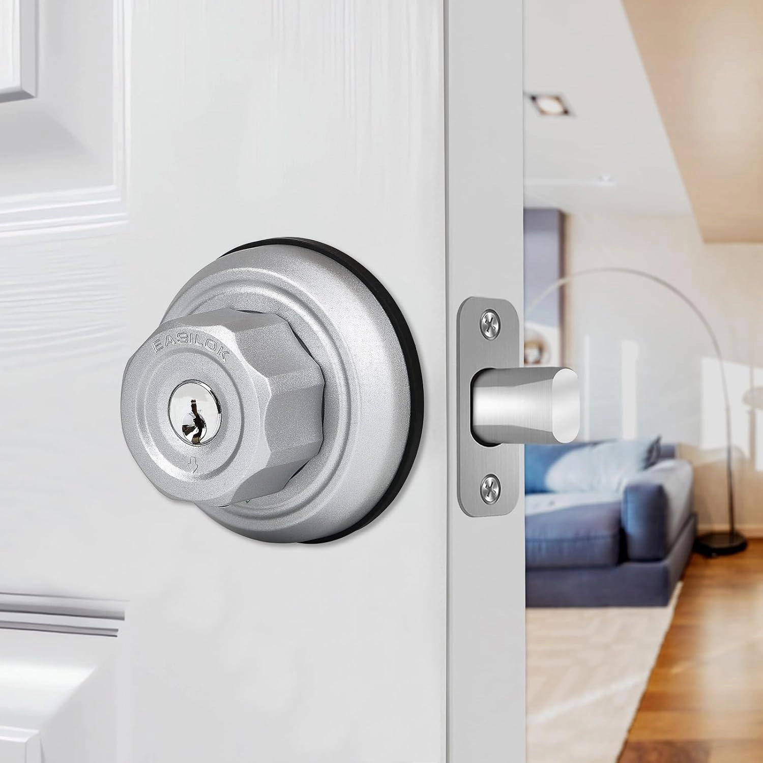 EASILOK Deadbolt Lock E4 Twist-to-Lock Front Door Lock Keyless Heavy Duty Single Cylinder Deadbolt High Security with Unpickable Night Latch &Anti-Mislock Button, Zinc Alloy, Silver