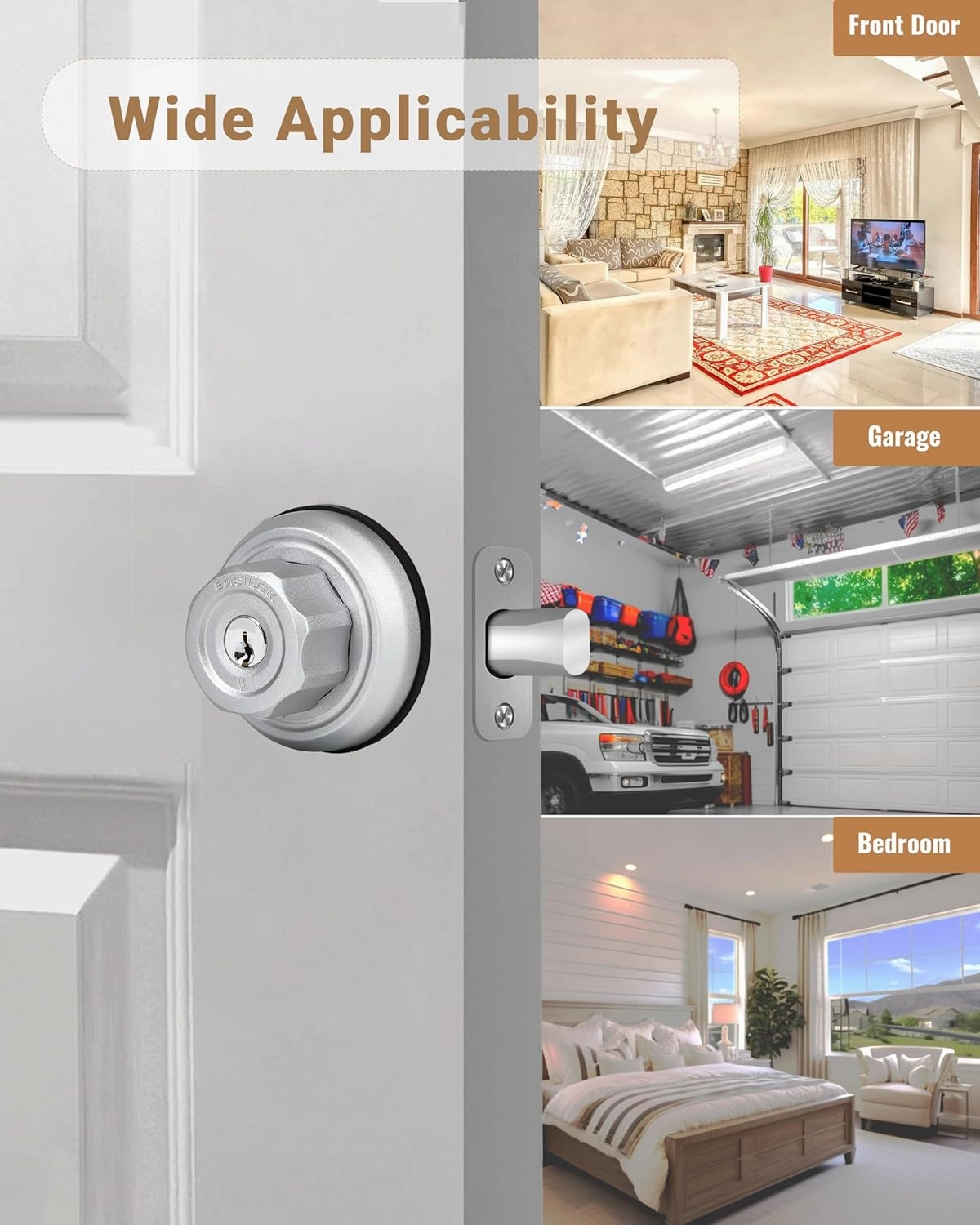 EASILOK Deadbolt Lock E4 Twist-to-Lock Front Door Lock Keyless Heavy Duty Single Cylinder Deadbolt High Security with Unpickable Night Latch &Anti-Mislock Button, Zinc Alloy, Silver