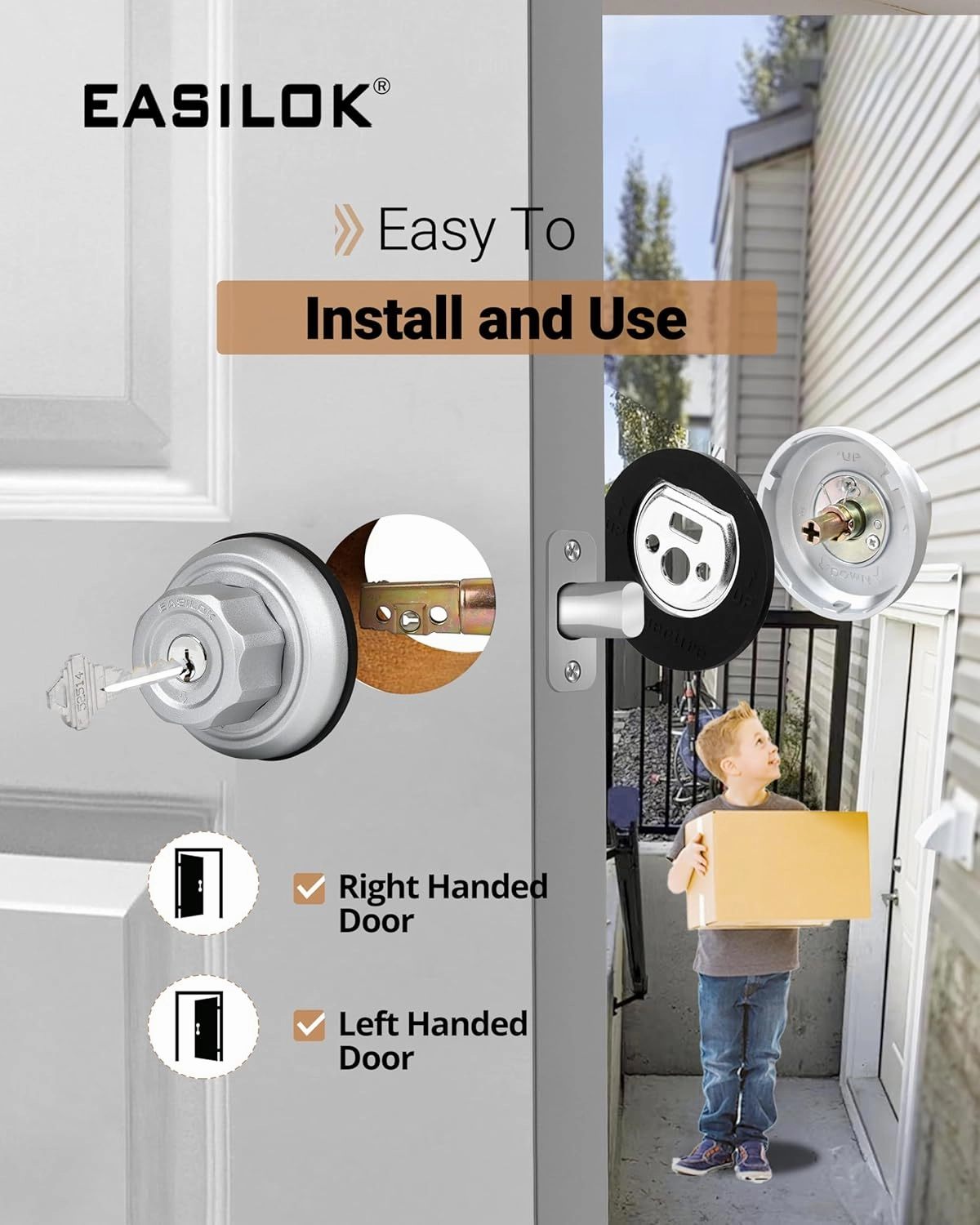 EASILOK Deadbolt Lock E4 Twist-to-Lock Front Door Lock Keyless Heavy Duty Single Cylinder Deadbolt High Security with Unpickable Night Latch &Anti-Mislock Button, Zinc Alloy, Silver