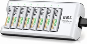 EBL 2800mAh Ni-MH AA Rechargeable Batteries (8 Pack) and Rechargeable AA AAA Battery Charger