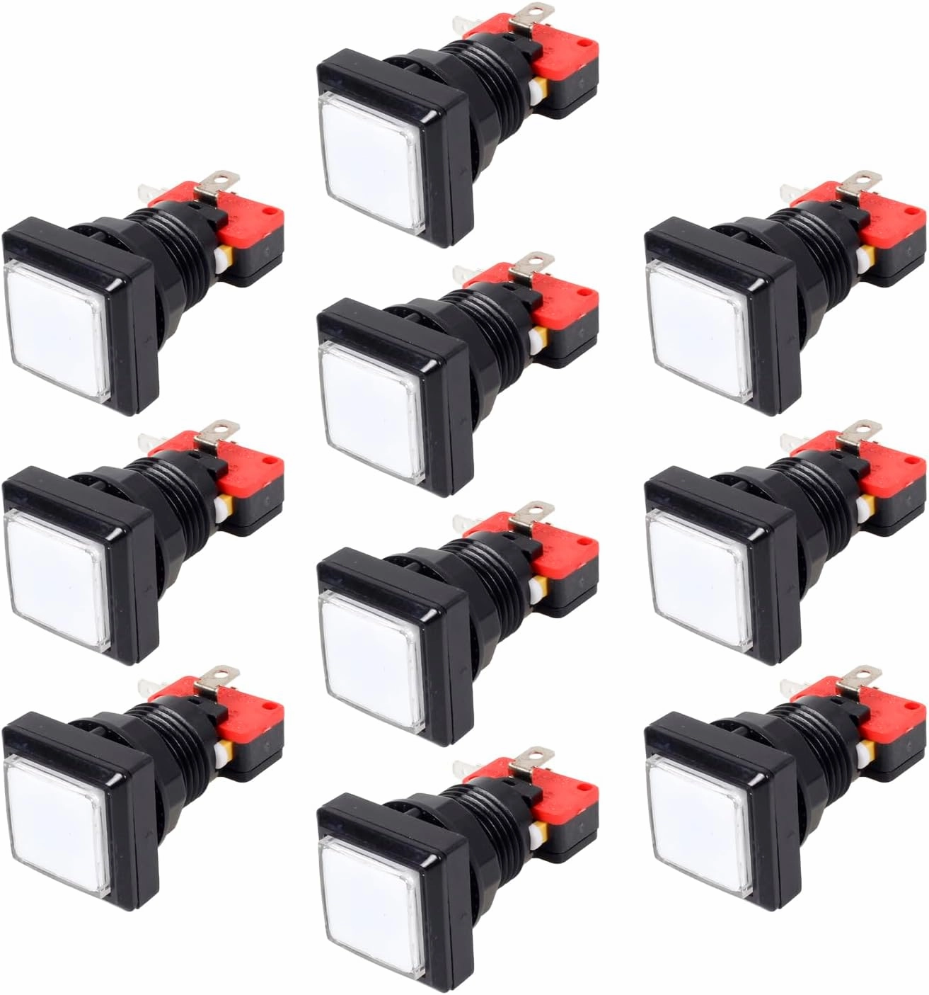 EG Starts 10x Arcade Square Shape LED Illuminated Push Button with Micro Switch Compatible for Arcade Machine Gaming Video Game Consoles Jamma Kit Parts 12V Lamp 33mm Buttons ( White Colour )