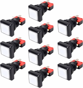 EG Starts 10x Arcade Square Shape LED Illuminated Push Button with Micro Switch Compatible for Arcade Machine Gaming Video Game Consoles Jamma Kit Parts 12V Lamp 33mm Buttons ( White Colour )