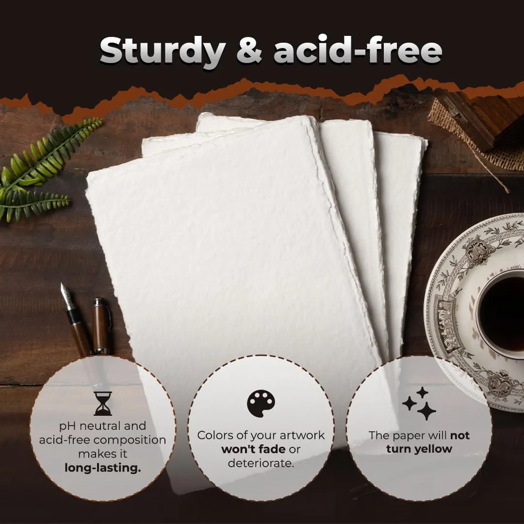 Egyptian Cotton Vintage Handmade 400 GSM 40 Sheets Deckled Edge Textured Drawing & Sketching Paper