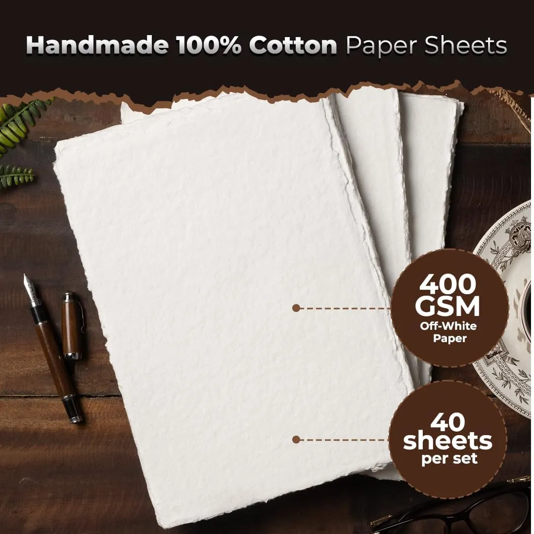 Egyptian Cotton Vintage Handmade 400 GSM 40 Sheets Deckled Edge Textured Drawing & Sketching Paper