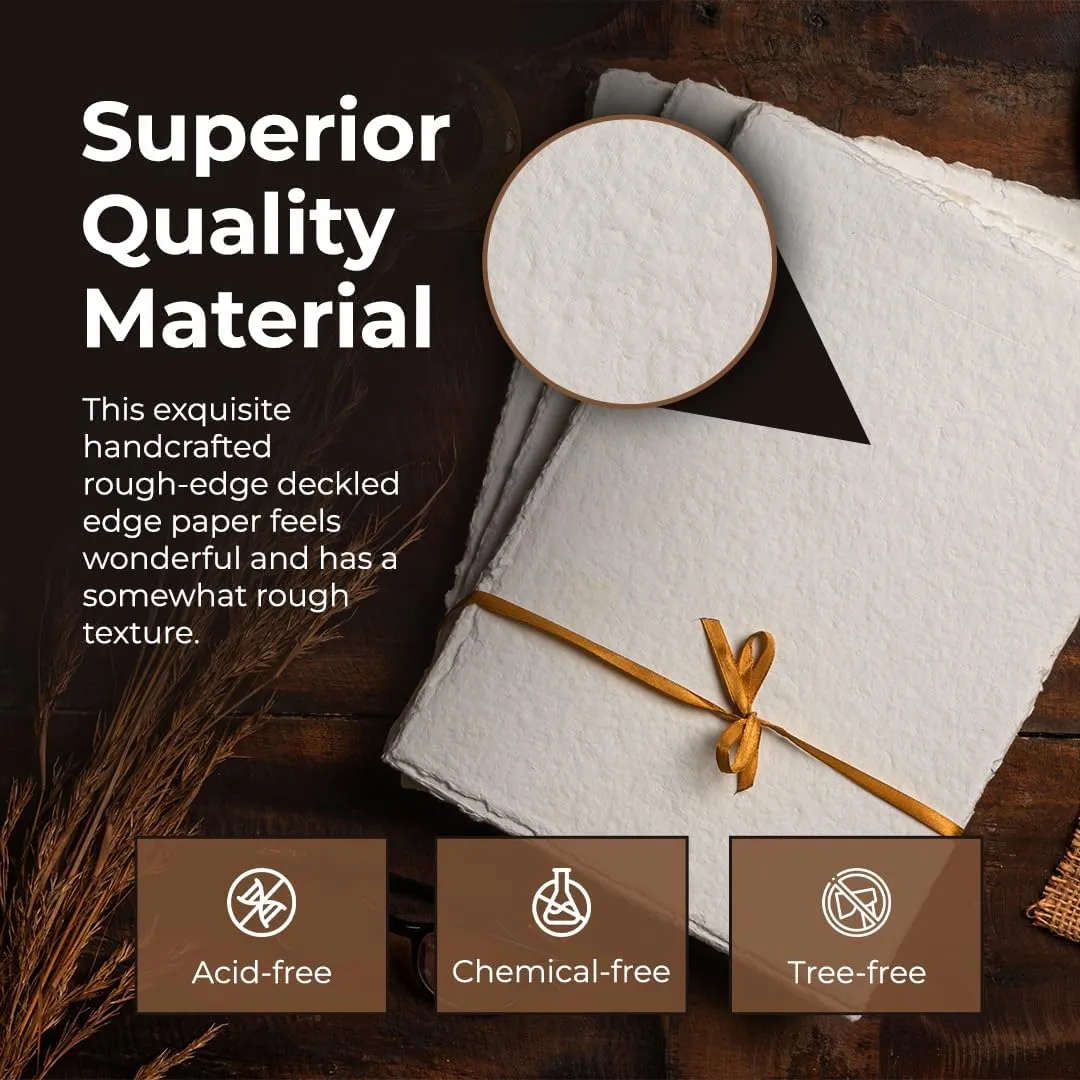 Egyptian Cotton Vintage Paper - 400 GSM, 40 Sheets, Deckled Edge, Textured for Drawing & Sketching