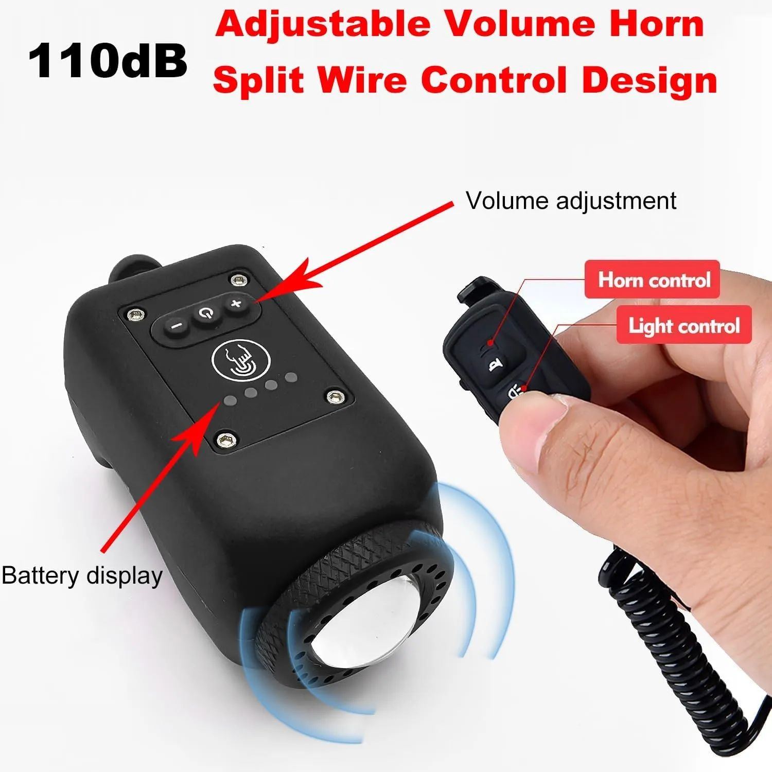 Electric Bike Horn and Light, Loud Bicycle Horn, Rechargeable Bicycle Scooter Headlight for Night Riding, 2 in 1 Bike Light with Horn for Adults Kids, 110dB 5 Sound Mode Waterproof